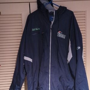 Reebok Navy and White Patriots Hooded Windbreaker